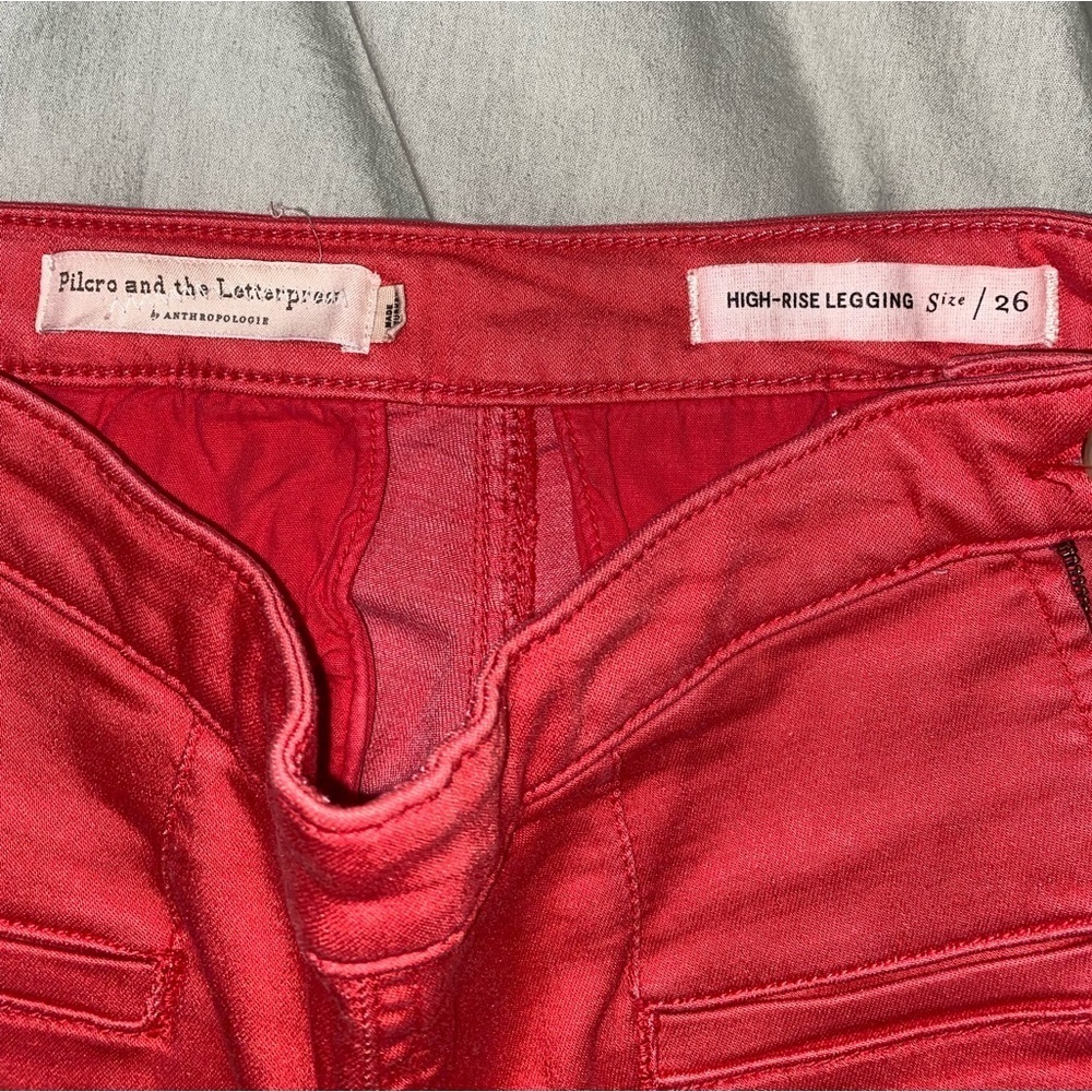 Pilcro and the Letterpress Anthropologie Brand High Rise Legging in Red Orange - Picture 3 of 5